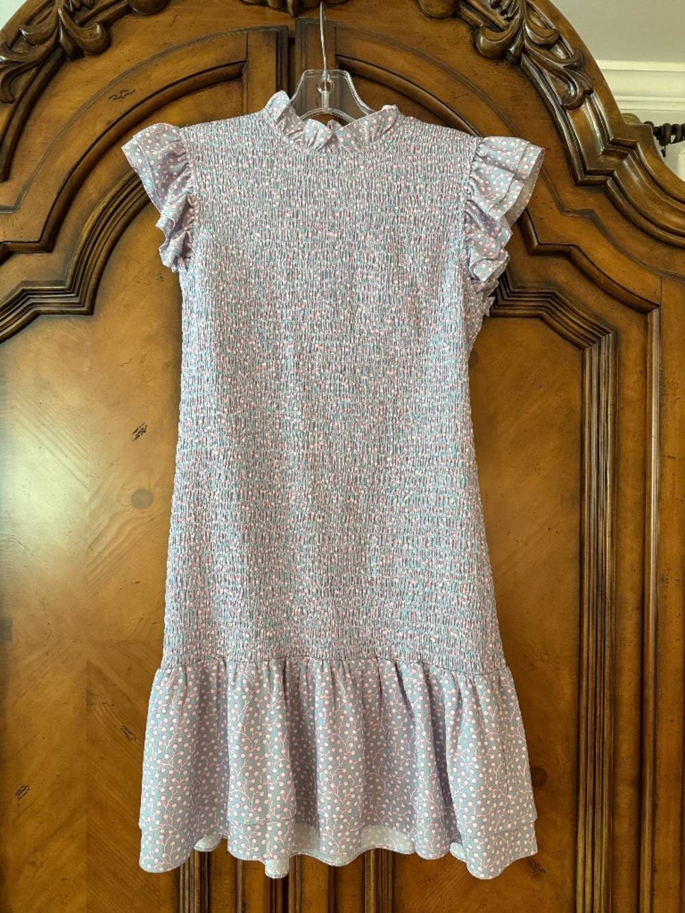 NWT! French Connection Smocked Mini Dress Blue Forget Me Not Floral Size M